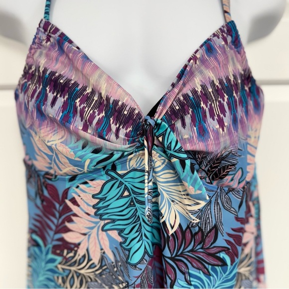 Swimsuits For All Swimsuit Swim Dress  16 C/D Cup 1-Piece Leaf Print Blue *flaw - Picture 3 of 10